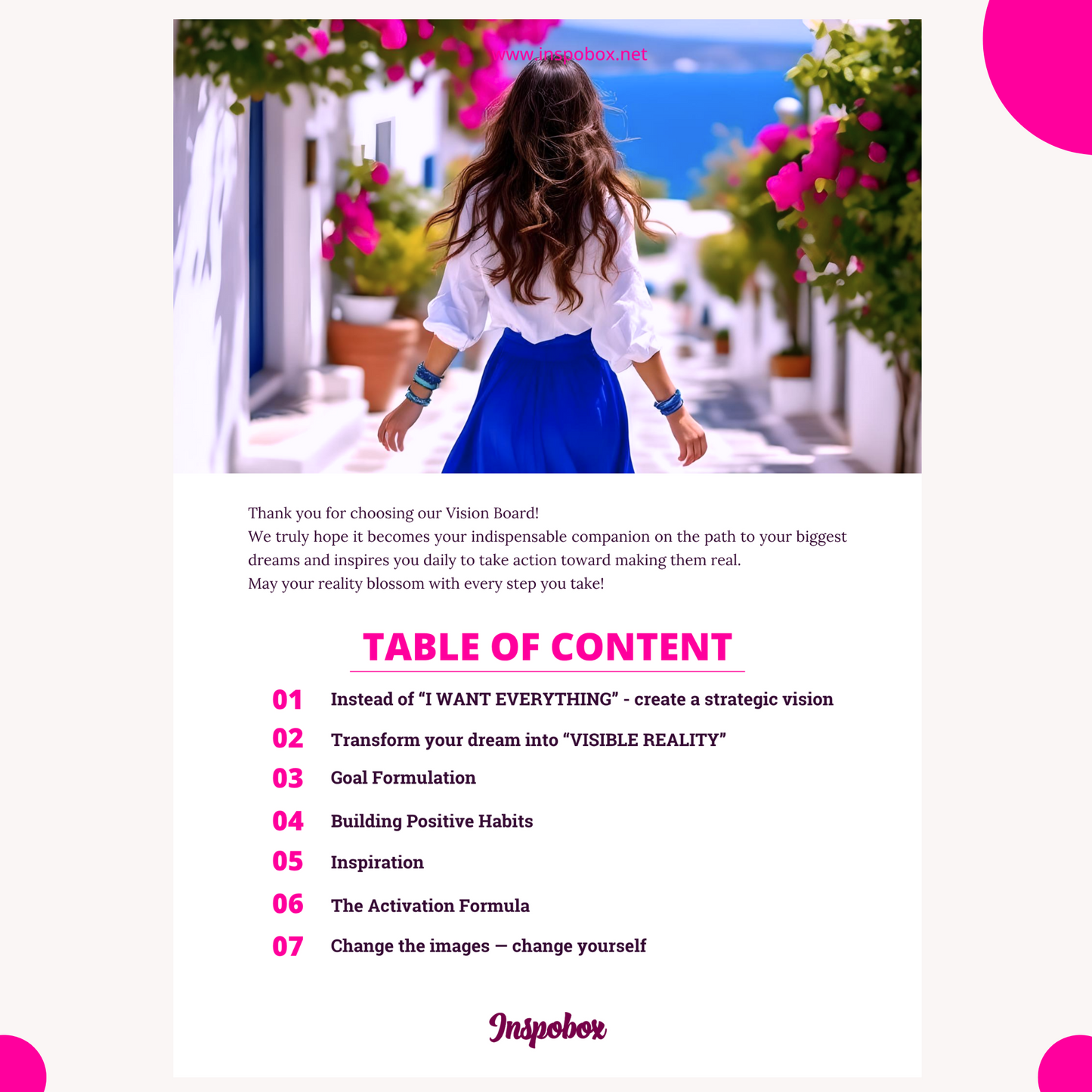 PDF-Guides: "Seven simple steps to create Vision Board that ACTUALLY works" + "10 visualization mistakes that block dreams""