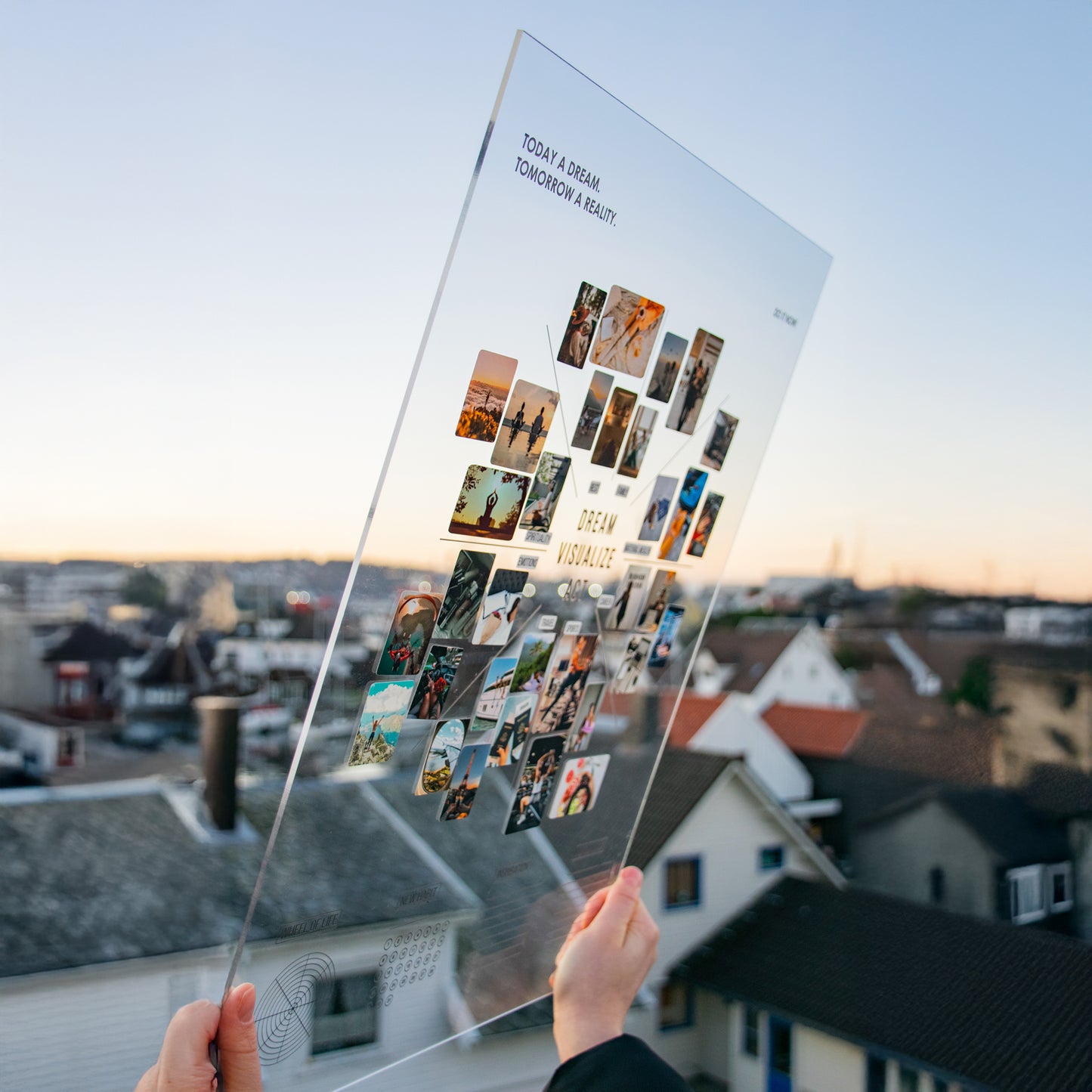 Ready-made set: Inspobox™ Vision Board On Acrylic Glass | 500x370 mm (black) + 5 sets of stickers (116 stickers) + Glass marker