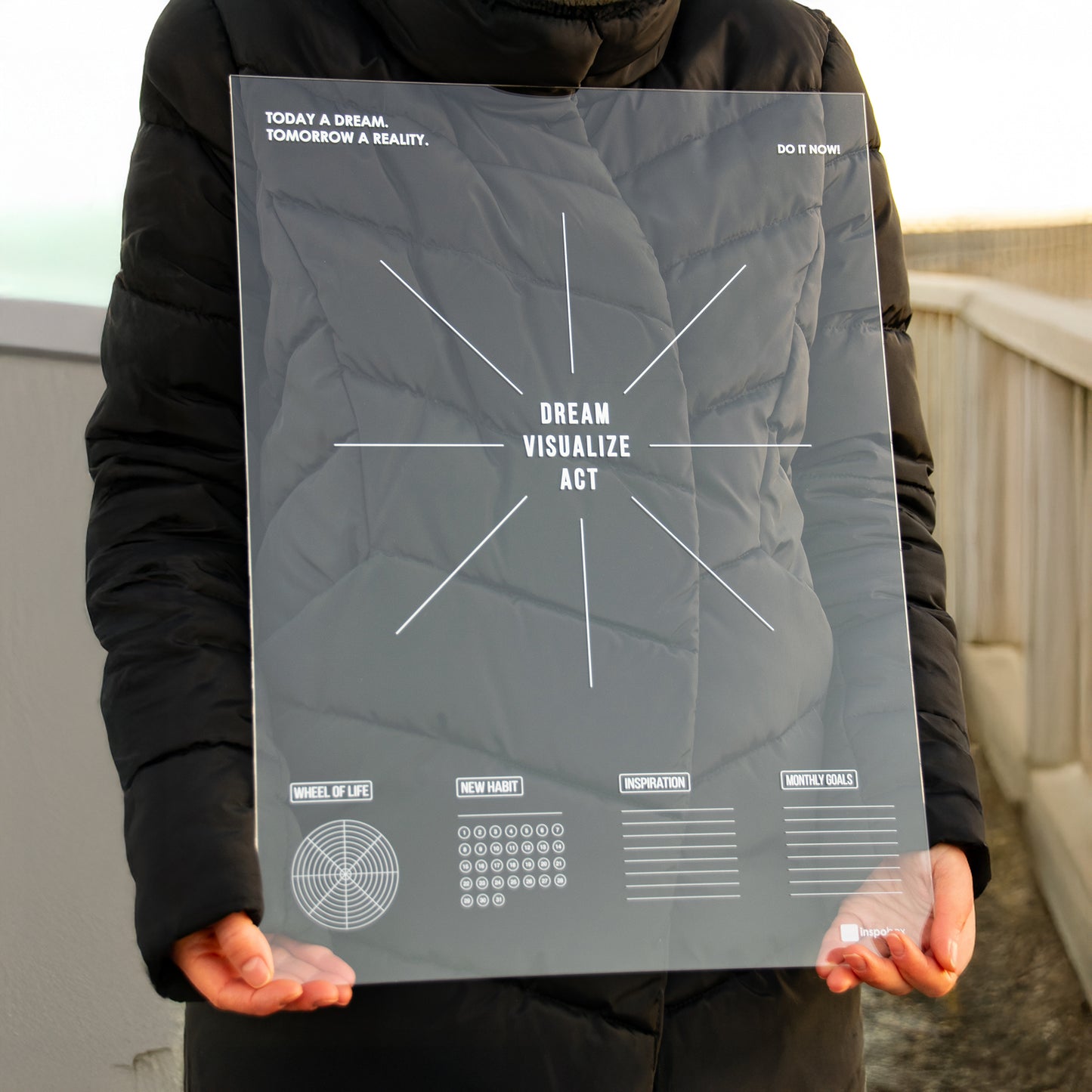 Inspobox™ Vision Board On Acrylic Glass | white 500x370 mm (without stickers) + Glass marker