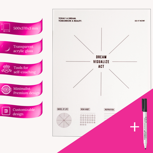 Inspobox™ Vision Board On Acrylic Glass | black 500x370 mm (without stickers) + Glass marker