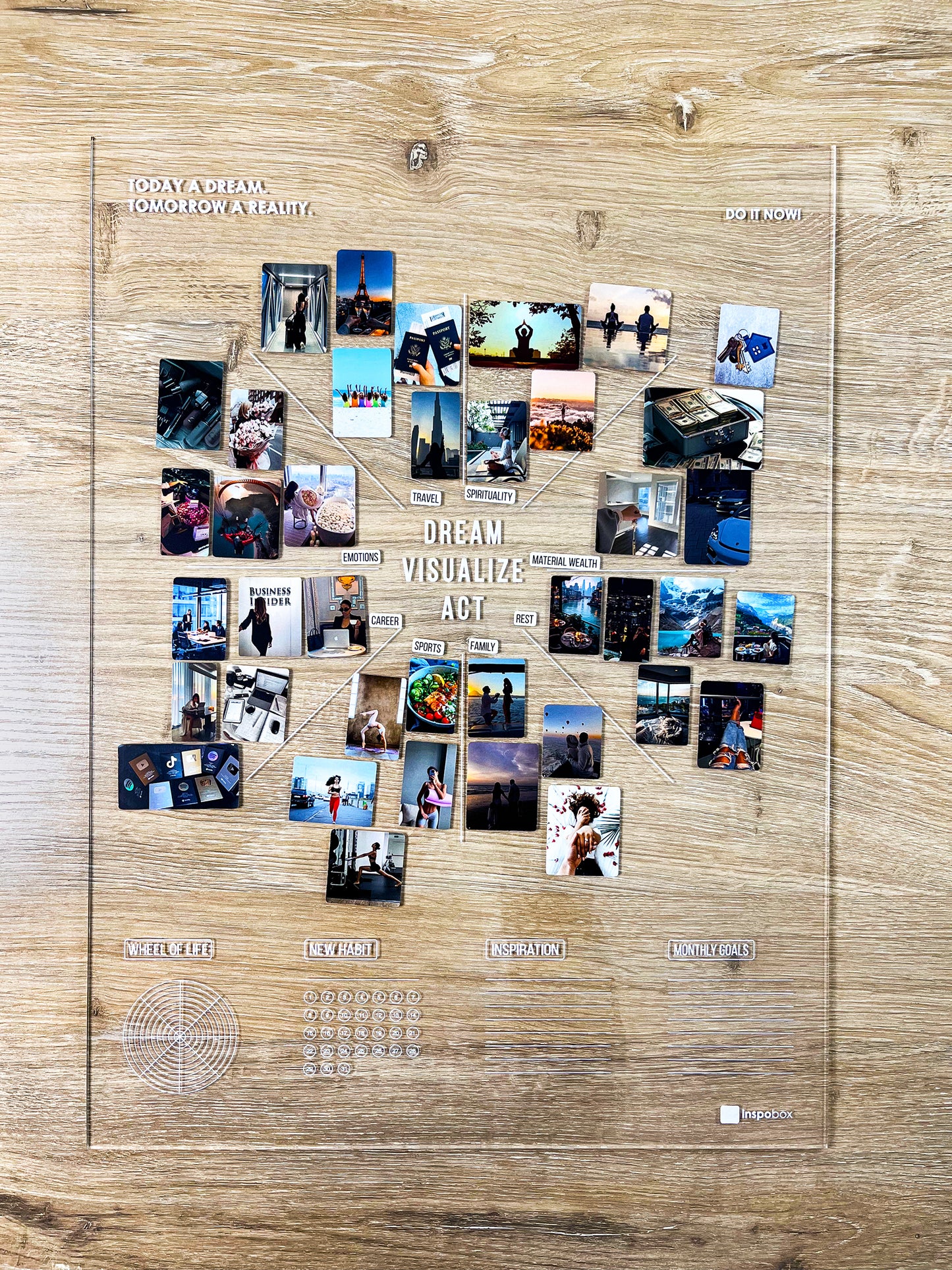 Ready-made set: VISION BOARD 500x370 mm (black/white) + five sets of stickers (116 stickers) - Inspobox | Be inspired