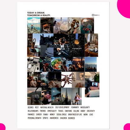 Ready-made set:  Inspobox™ Vision Board On Acrylic Glass | 500x370 mm (black) + 5 sets of stickers (116 stickers) + Glass marker