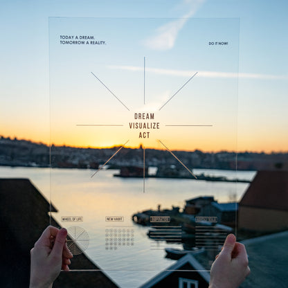 Ready-made set:  Inspobox™ Vision Board On Acrylic Glass | 500x370 mm (black) + 5 sets of stickers (116 stickers) + Glass marker
