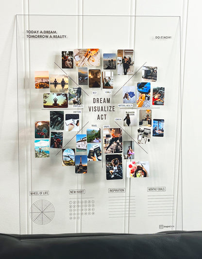 Ready-made set: VISION BOARD 500x370 mm (black/white) + five sets of stickers (116 stickers) - Inspobox | Be inspired