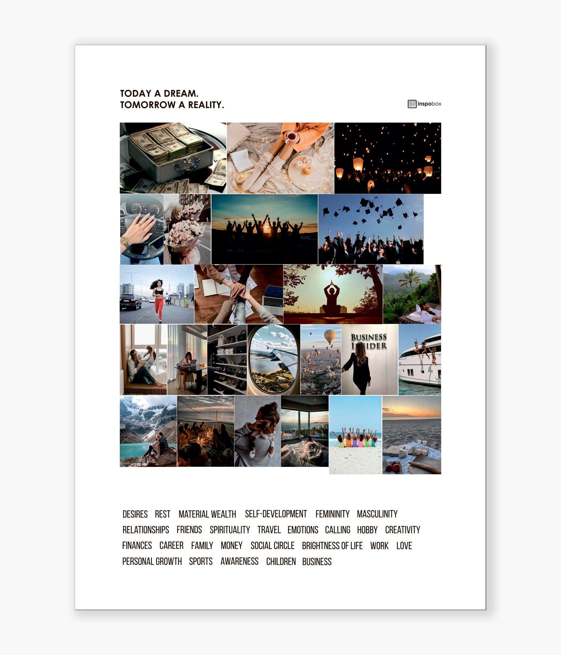 Ready-made set: VISION BOARD 500x370 mm (black/white) + five sets of stickers (116 stickers) - Inspobox | Be inspired